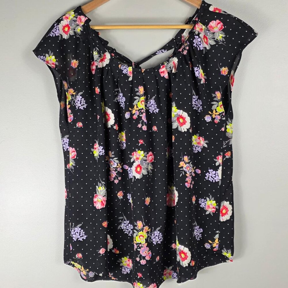 LC Lauren Conrad Polka Dot Floral Tie Back Blouse